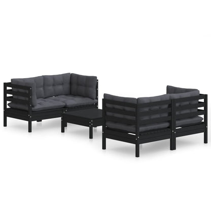 5-Delige Loungeset Met Antracietkleurige Kussens Grenenhout Zwart