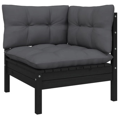 5-Delige Loungeset Met Antracietkleurige Kussens Grenenhout Zwart