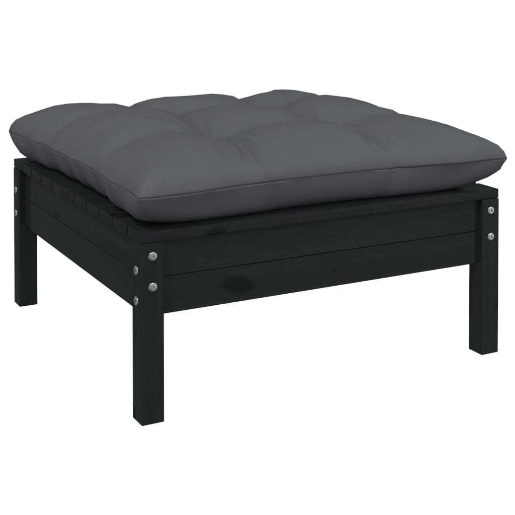 5-Delige Loungeset Met Antracietkleurige Kussens Grenenhout Zwart
