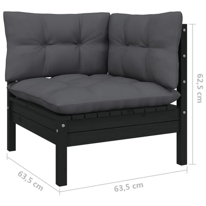 5-Delige Loungeset Met Antracietkleurige Kussens Grenenhout Zwart