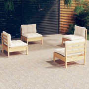 Loungeset 4-delig grenenhout crèmekleurige kussens