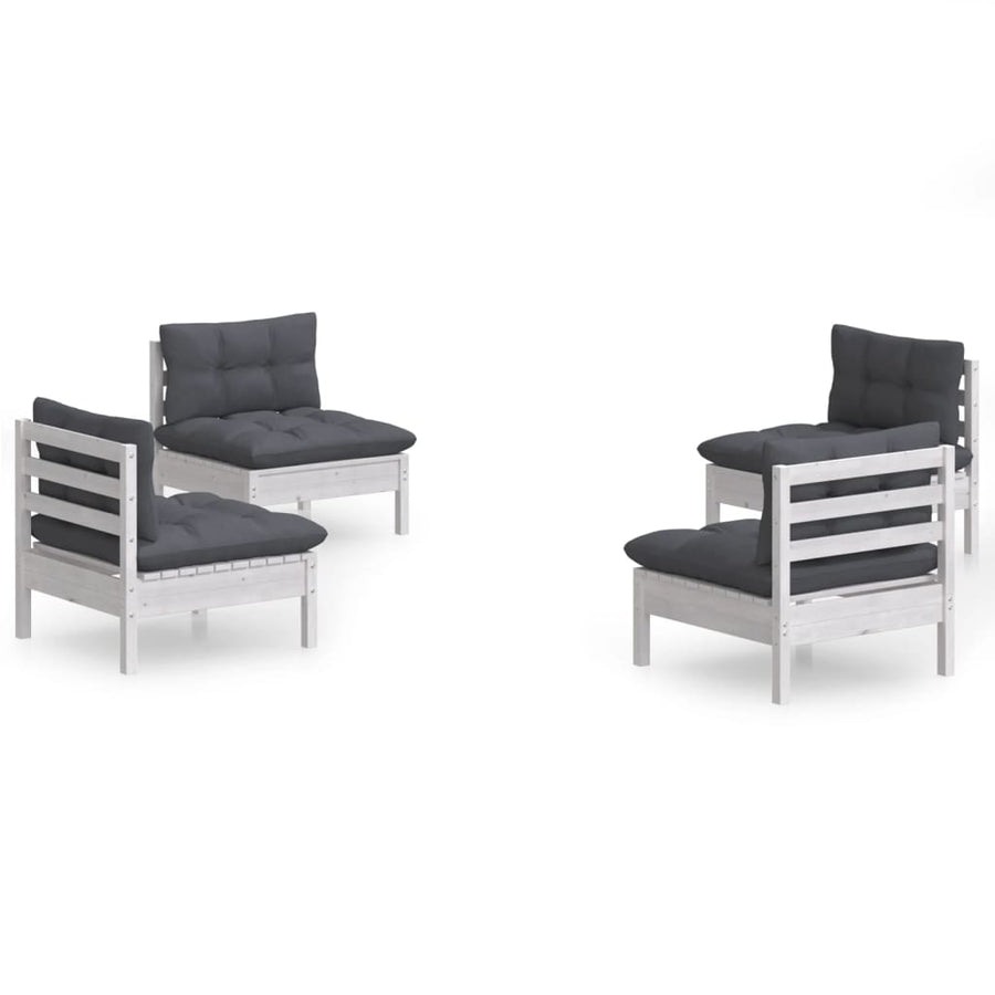 4-Delige Loungeset Met Antracietkleurige Kussens Grenenhout Wit