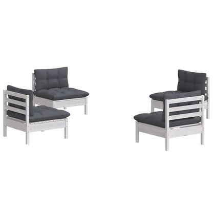 4-Delige Loungeset Met Antracietkleurige Kussens Grenenhout Wit