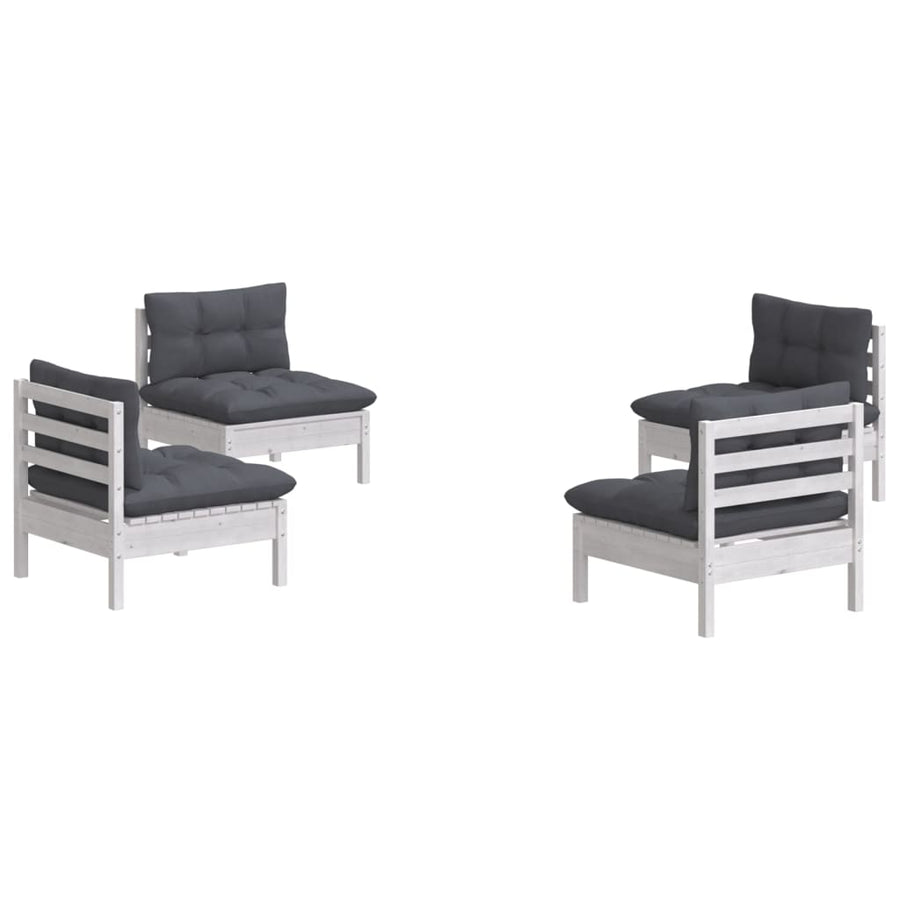 4-Delige Loungeset Met Antracietkleurige Kussens Grenenhout Wit