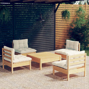 Loungeset 5-delig grenenhout crème kussens