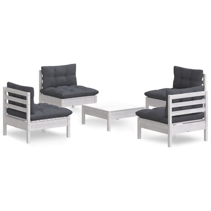5-Delige Loungeset Met Antracietkleurige Kussens Grenenhout Wit