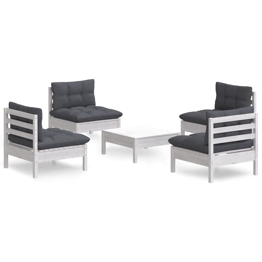 5-Delige Loungeset Met Antracietkleurige Kussens Grenenhout Wit