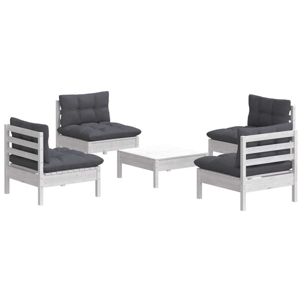 5-Delige Loungeset Met Antracietkleurige Kussens Grenenhout Wit