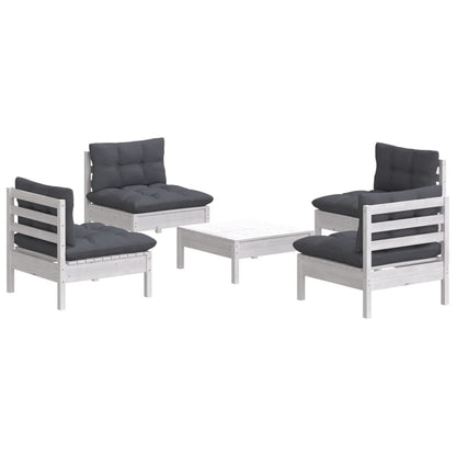 5-Delige Loungeset Met Antracietkleurige Kussens Grenenhout Wit