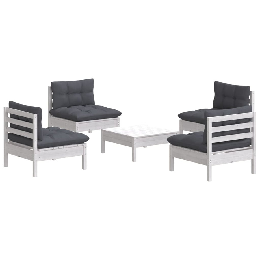 5-Delige Loungeset Met Antracietkleurige Kussens Grenenhout Wit