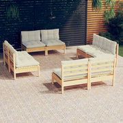 Loungeset 8-delig grenenhout crème kussens