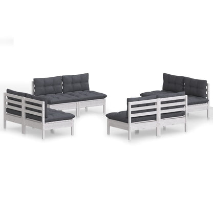 8-Delige Loungeset Met Antracietkleurige Kussens Grenenhout Wit