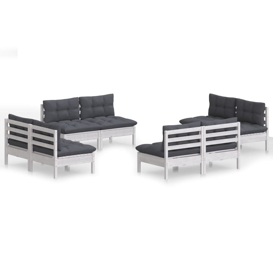 8-Delige Loungeset Met Antracietkleurige Kussens Grenenhout Wit
