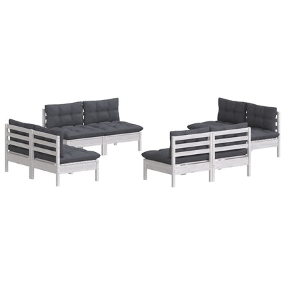 8-Delige Loungeset Met Antracietkleurige Kussens Grenenhout Wit