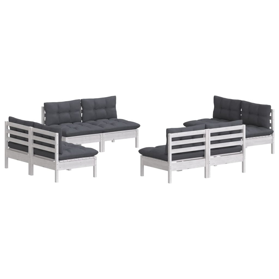 8-Delige Loungeset Met Antracietkleurige Kussens Grenenhout Wit