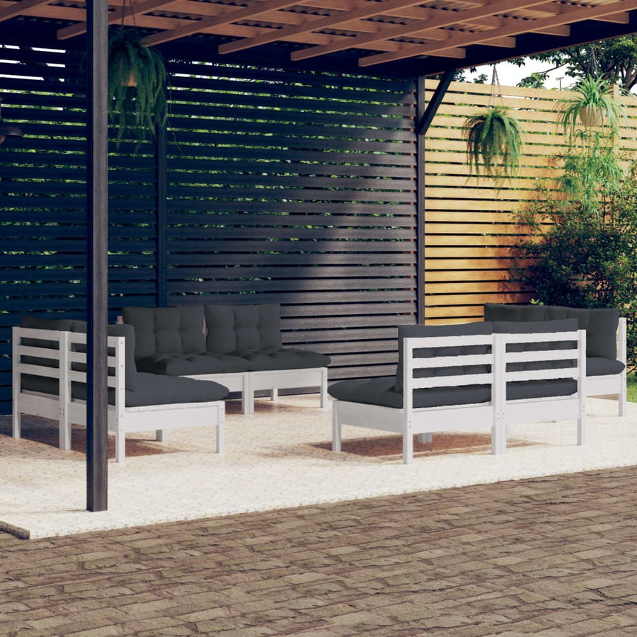 8-Delige Loungeset Met Antracietkleurige Kussens Grenenhout Wit