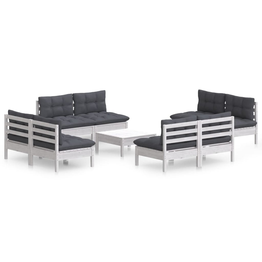 9-Delige Loungeset Met Antracietkleurige Kussens Grenenhout Wit
