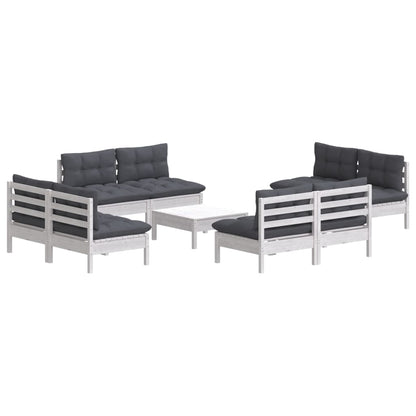 9-Delige Loungeset Met Antracietkleurige Kussens Grenenhout Wit