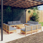 Loungeset 13-delig grenenhout grijs