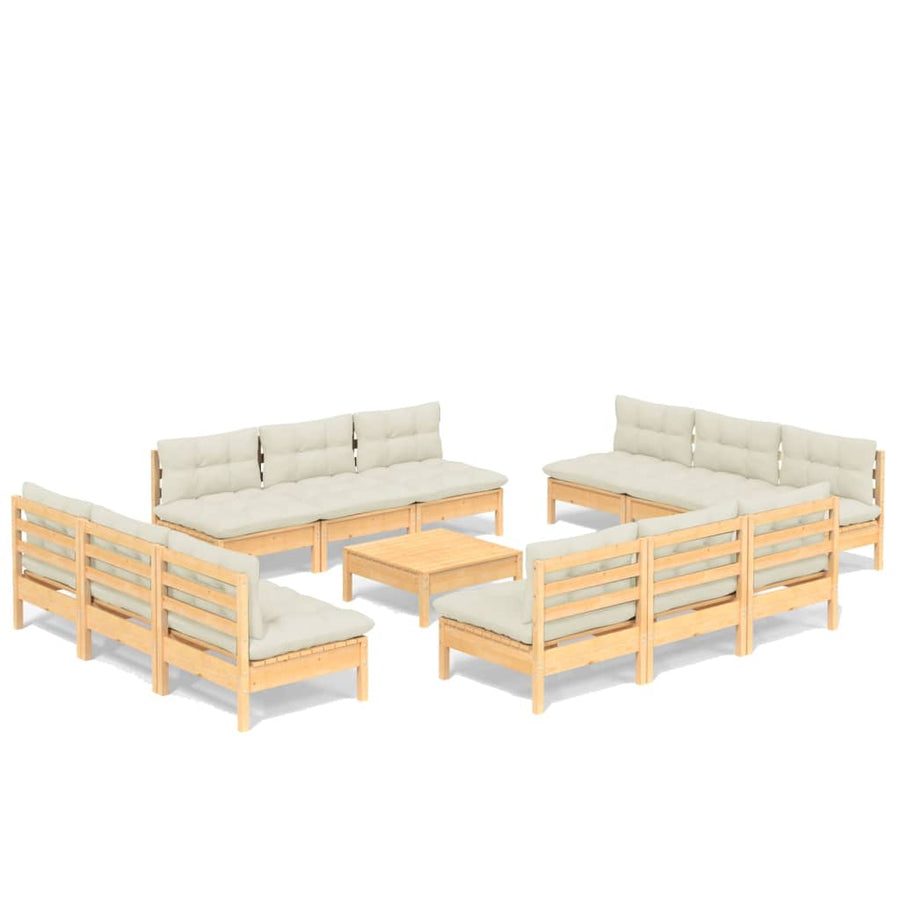 3-Delige Loungeset Met Kleurige Kussens Grenenhout Bruin en crème