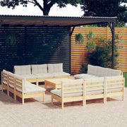 Loungeset 13-delig grenenhout crème kussens