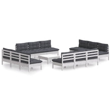 3-Delige Loungeset Met Antracietkleurige Kussens Grenenhout Wit