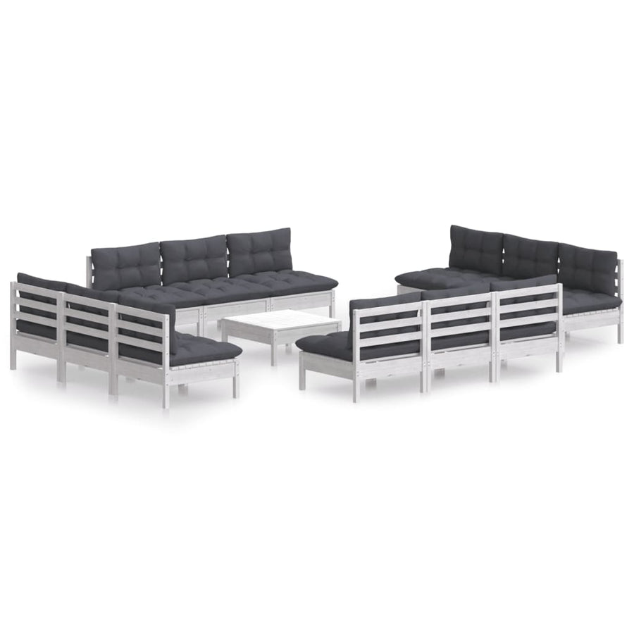 3-Delige Loungeset Met Antracietkleurige Kussens Grenenhout Wit