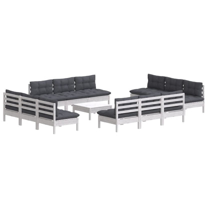 3-Delige Loungeset Met Antracietkleurige Kussens Grenenhout Wit