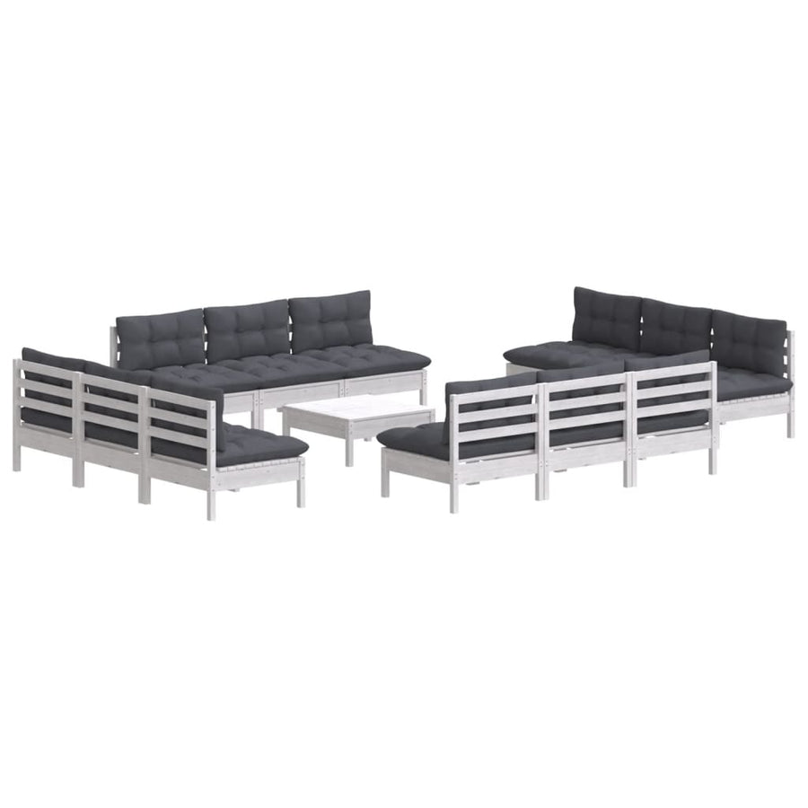 3-Delige Loungeset Met Antracietkleurige Kussens Grenenhout Wit