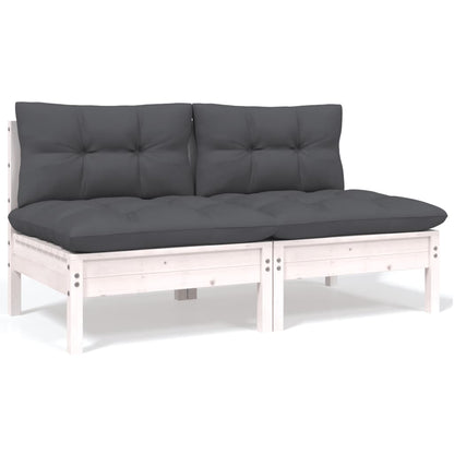 3-Delige Loungeset Met Antracietkleurige Kussens Grenenhout Wit