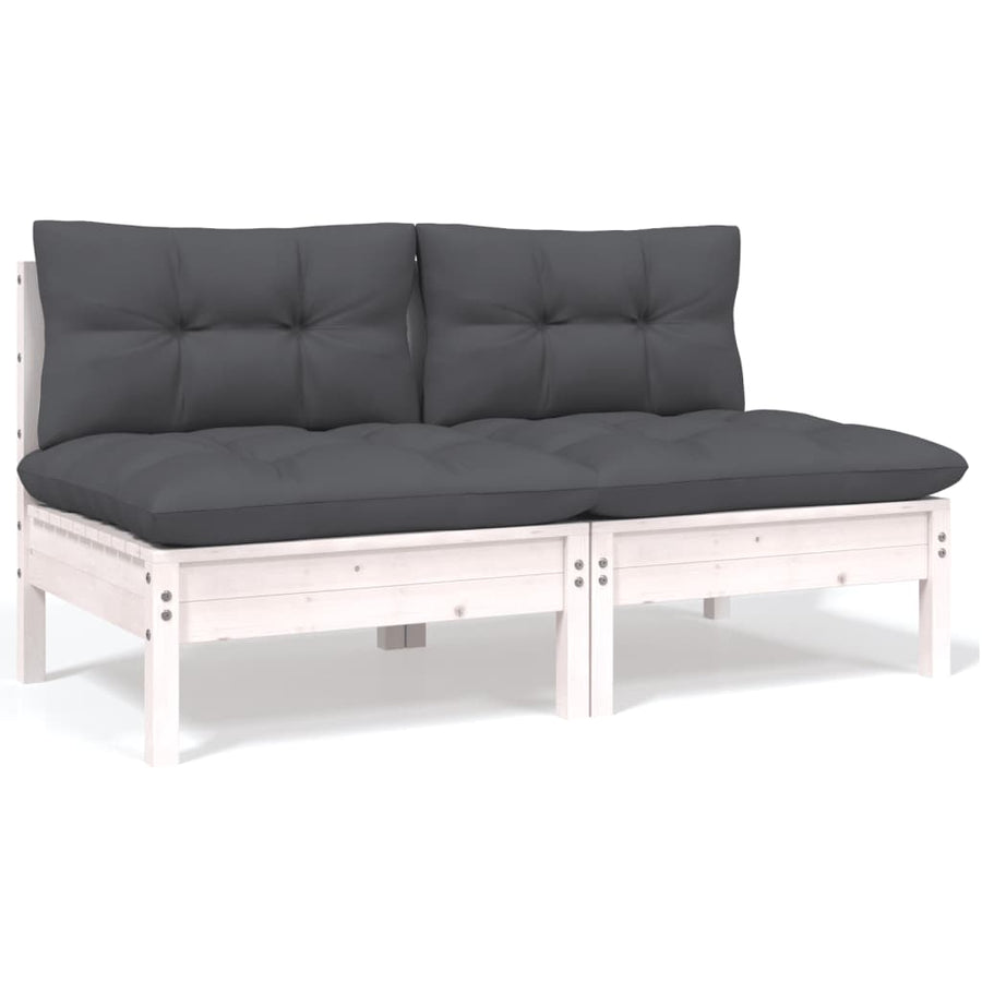3-Delige Loungeset Met Antracietkleurige Kussens Grenenhout Wit