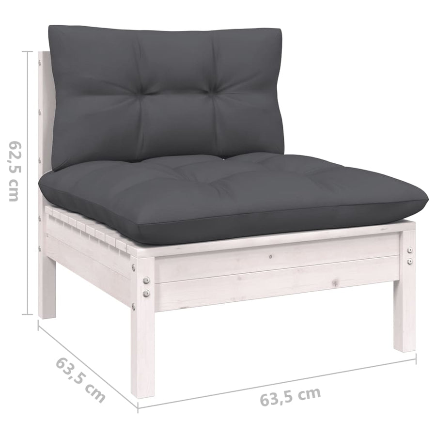 3-Delige Loungeset Met Antracietkleurige Kussens Grenenhout Wit