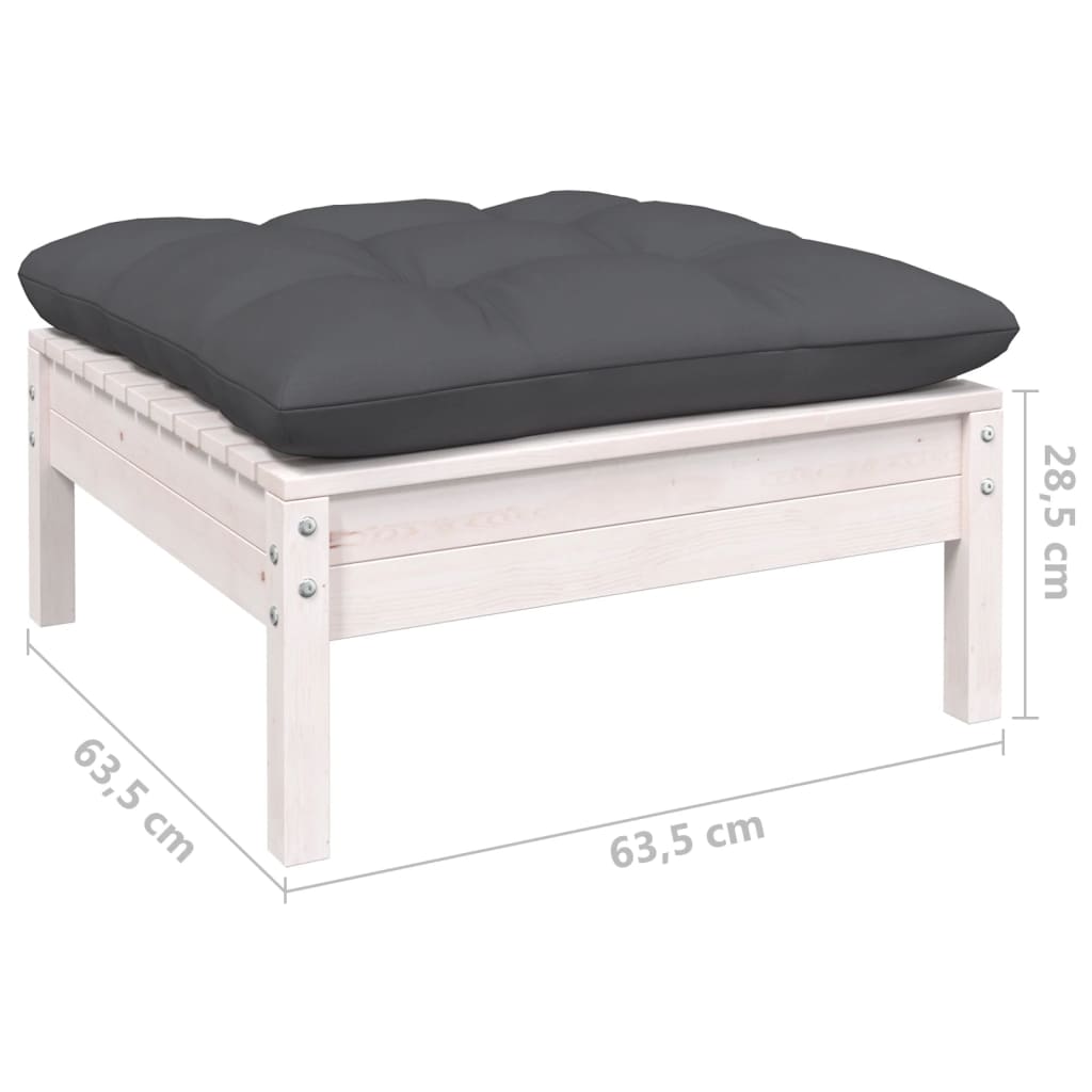 3-Delige Loungeset Met Antracietkleurige Kussens Grenenhout Wit