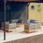 Loungeset grenenhout 8-delig grijs