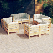 Loungeset 8-delig grenenhout crème kussens