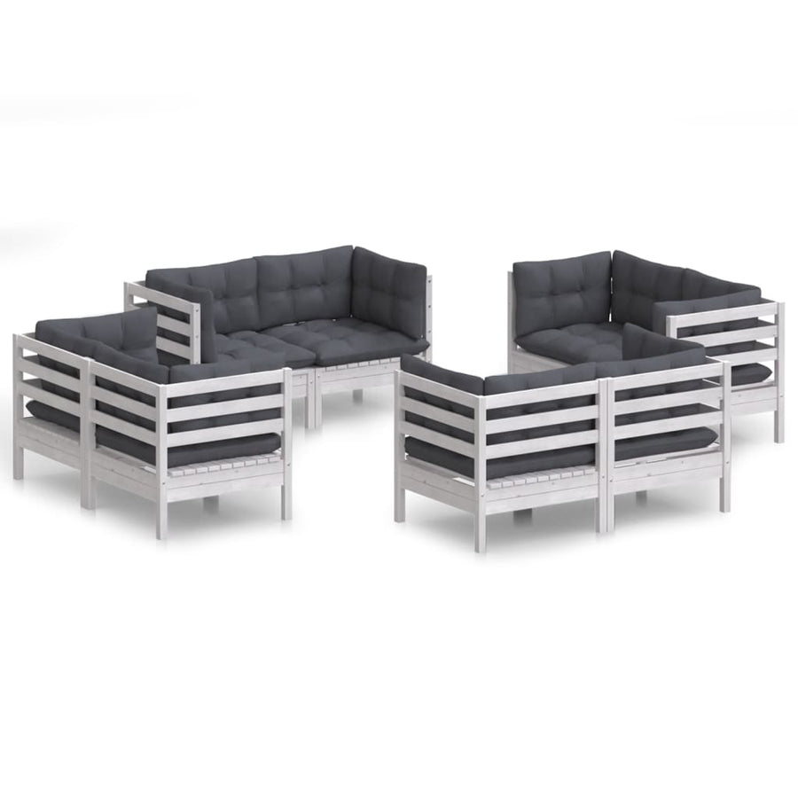 8-Delige Loungeset Met Antracietkleurige Kussens Grenenhout Wit