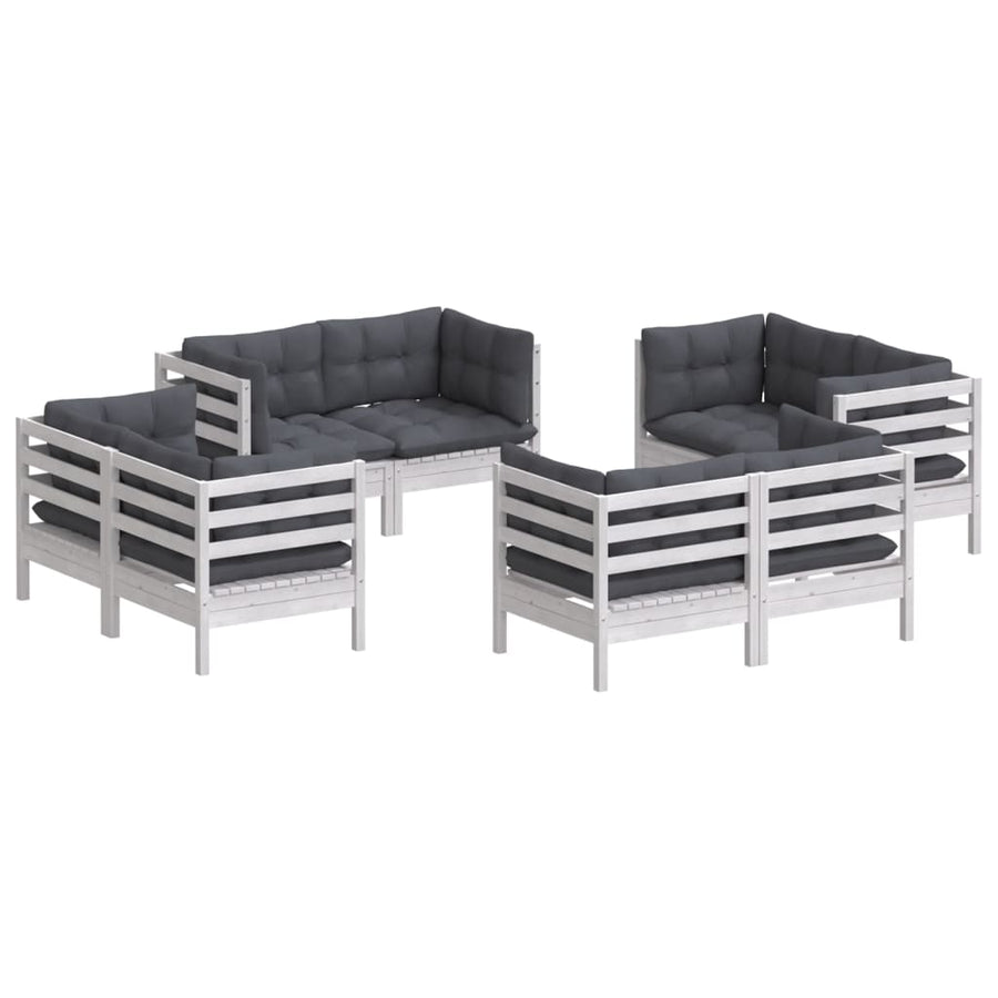 8-Delige Loungeset Met Antracietkleurige Kussens Grenenhout Wit
