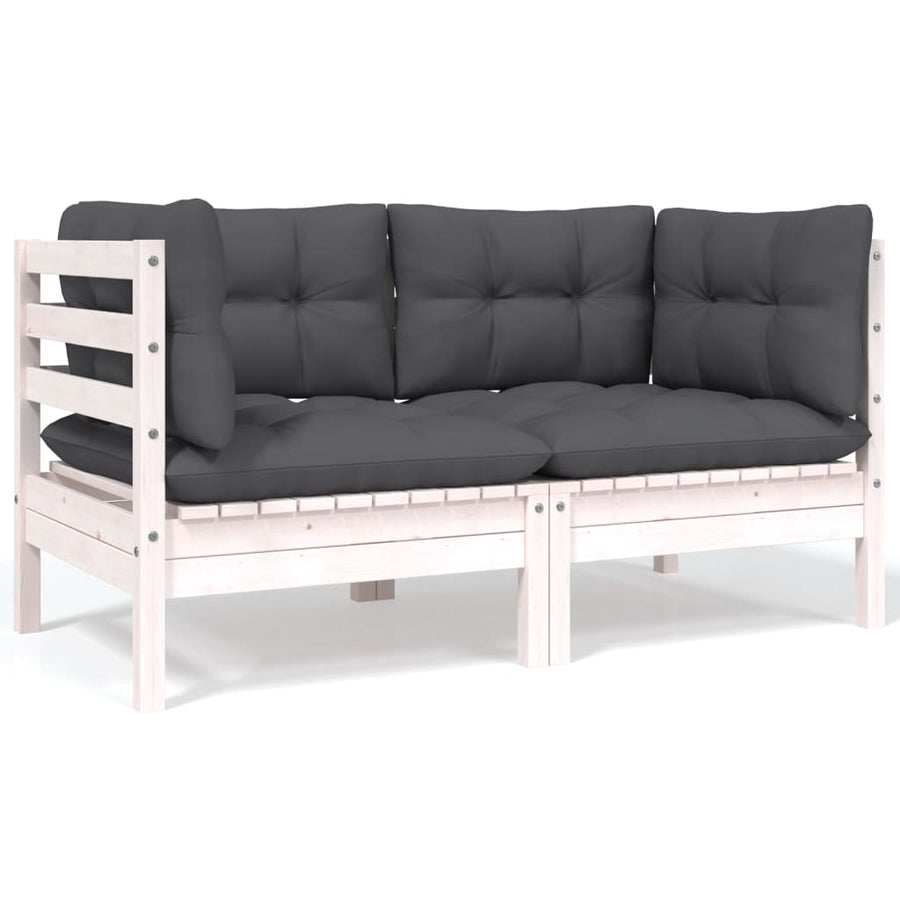 8-Delige Loungeset Met Antracietkleurige Kussens Grenenhout Wit