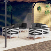 Loungeset 8-delig grenenhout antraciet kussens