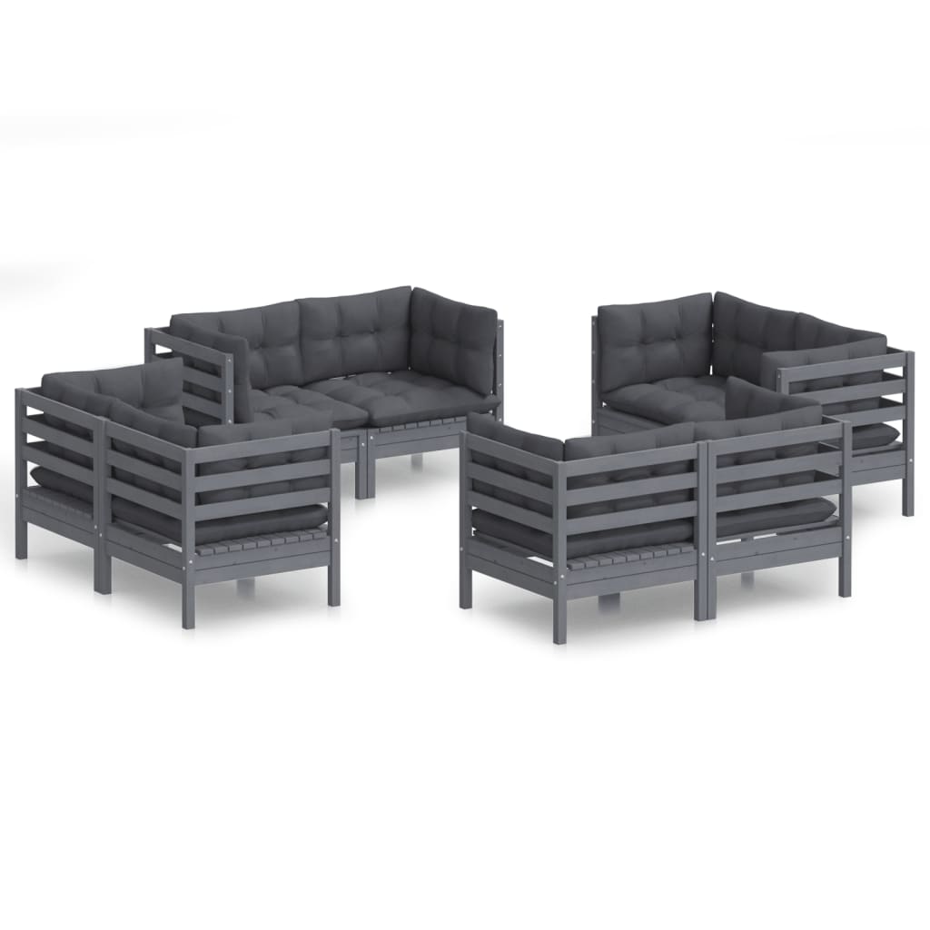 8-Delige Loungeset Met Antracietkleurige Kussens Grenenhout Grijs