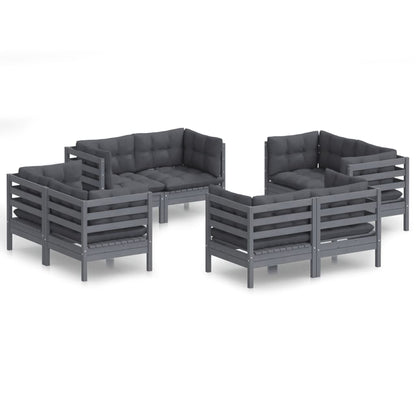 8-Delige Loungeset Met Antracietkleurige Kussens Grenenhout Grijs
