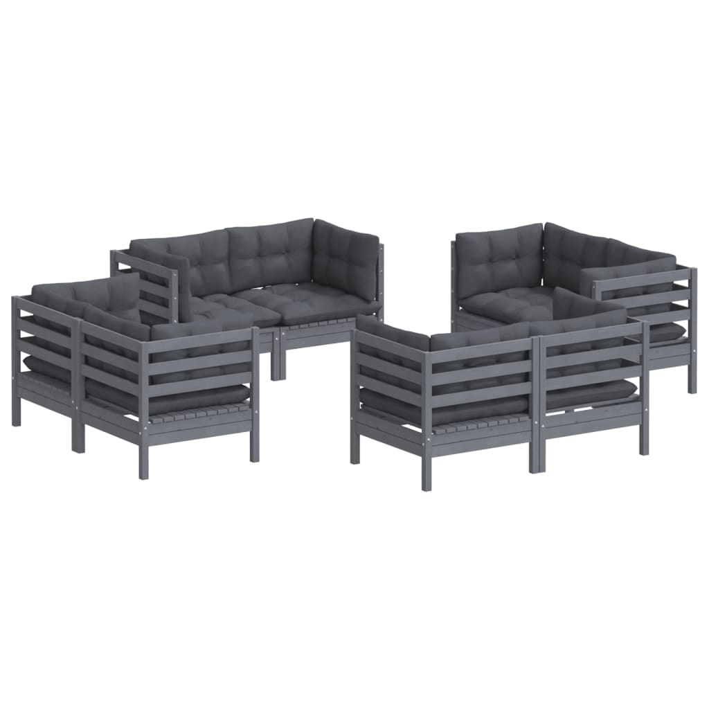 8-Delige Loungeset Met Antracietkleurige Kussens Grenenhout Grijs