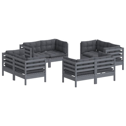 8-Delige Loungeset Met Antracietkleurige Kussens Grenenhout Grijs