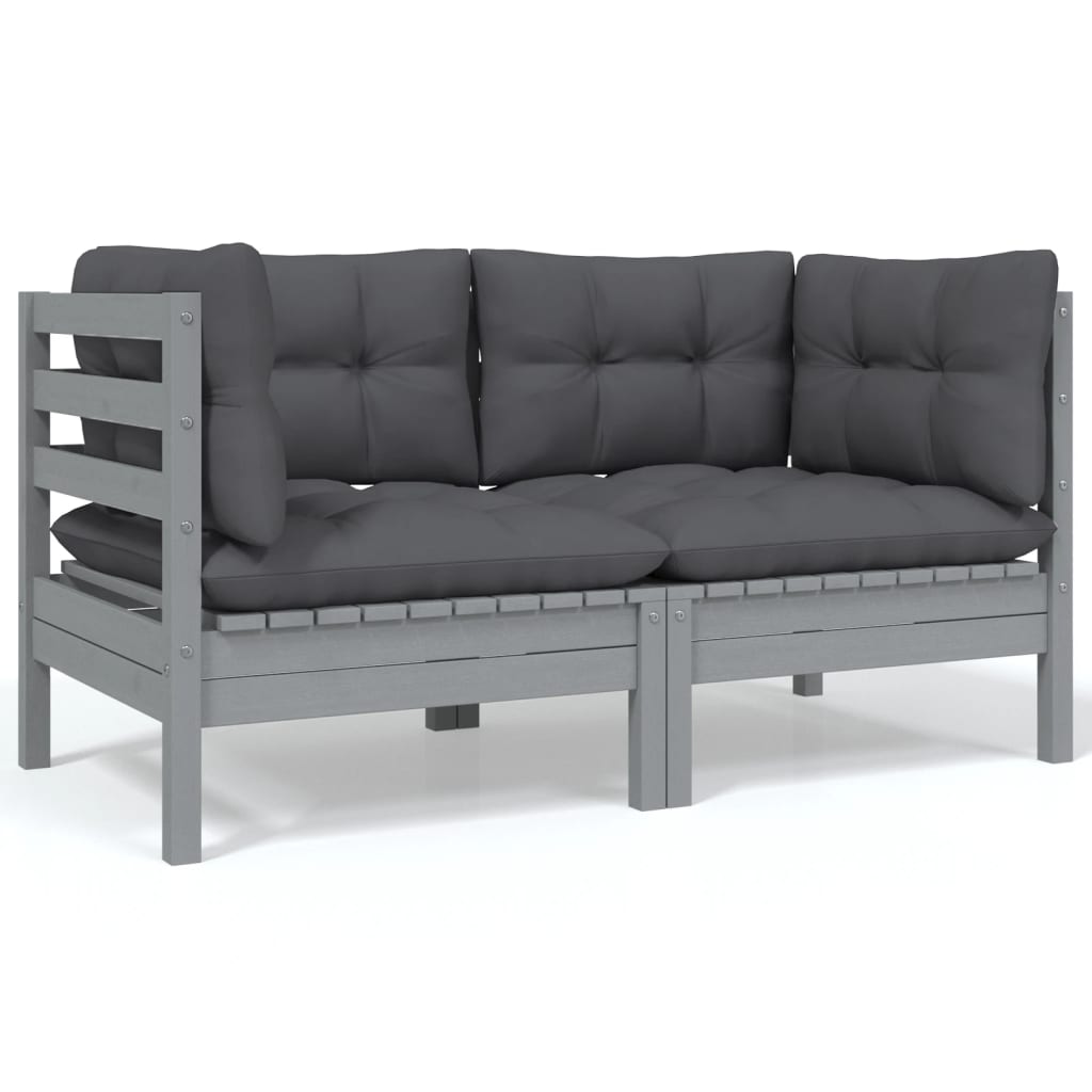 8-Delige Loungeset Met Antracietkleurige Kussens Grenenhout Grijs