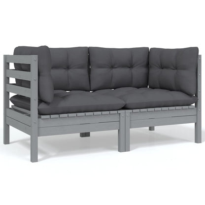 8-Delige Loungeset Met Antracietkleurige Kussens Grenenhout Grijs