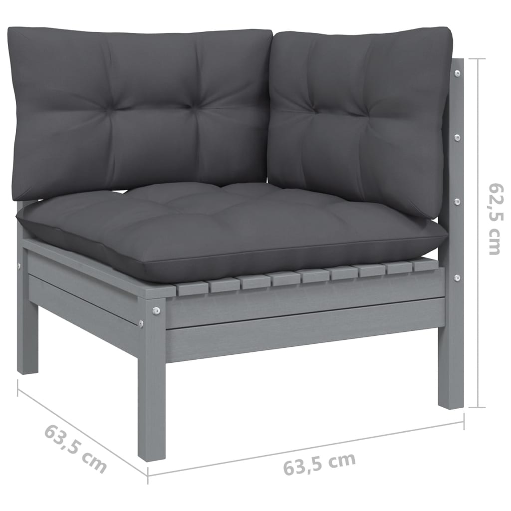 8-Delige Loungeset Met Antracietkleurige Kussens Grenenhout Grijs