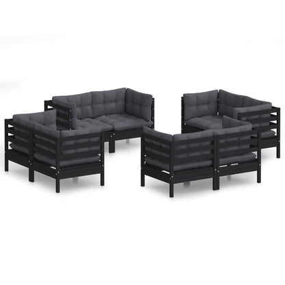 8-Delige Loungeset Met Antracietkleurige Kussens Grenenhout Zwart