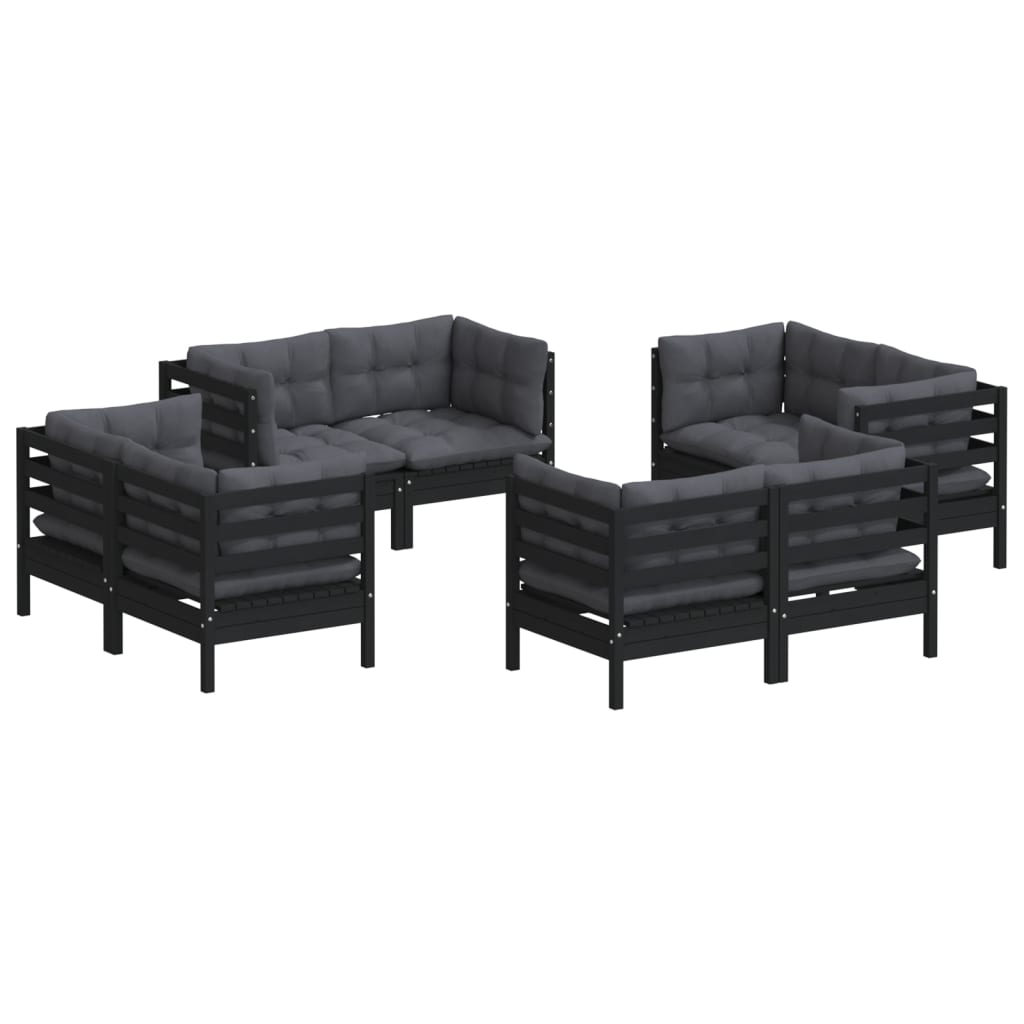 8-Delige Loungeset Met Antracietkleurige Kussens Grenenhout Zwart