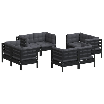 8-Delige Loungeset Met Antracietkleurige Kussens Grenenhout Zwart
