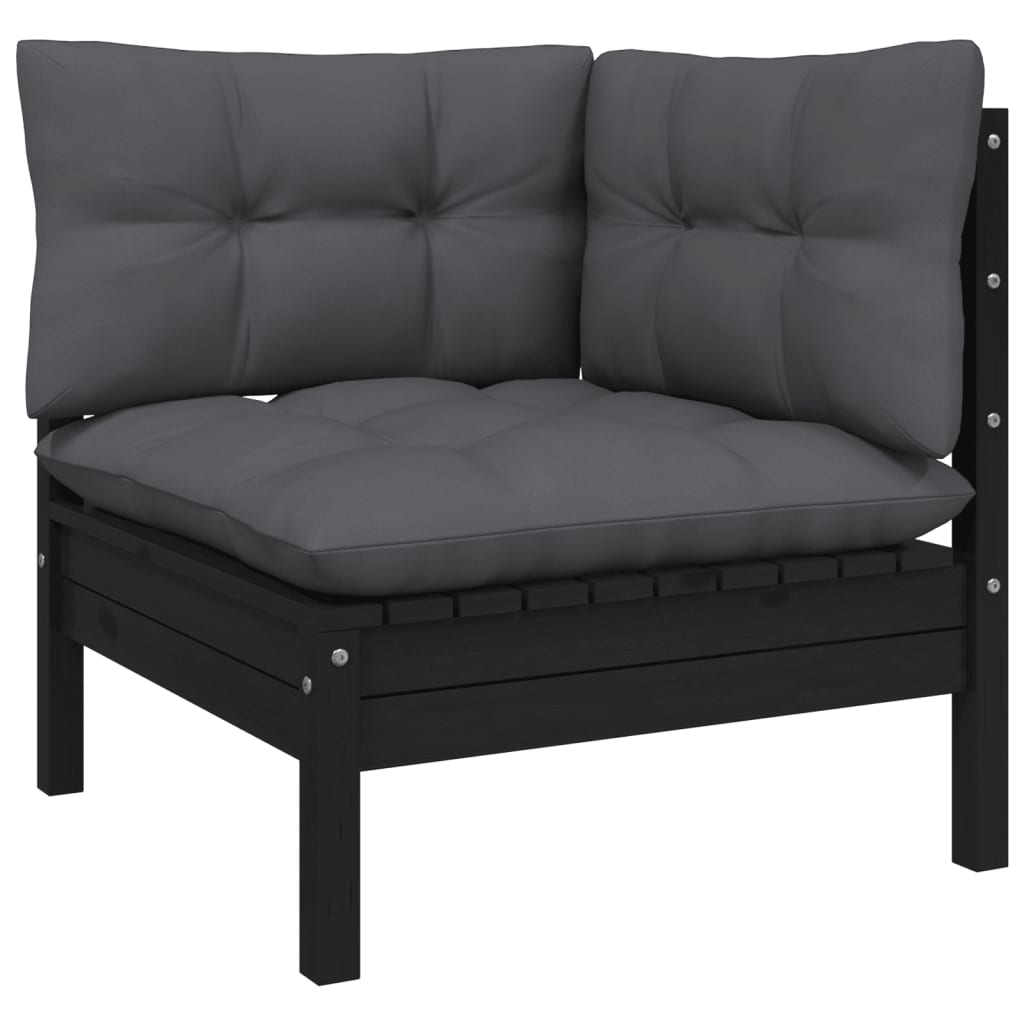 8-Delige Loungeset Met Antracietkleurige Kussens Grenenhout Zwart